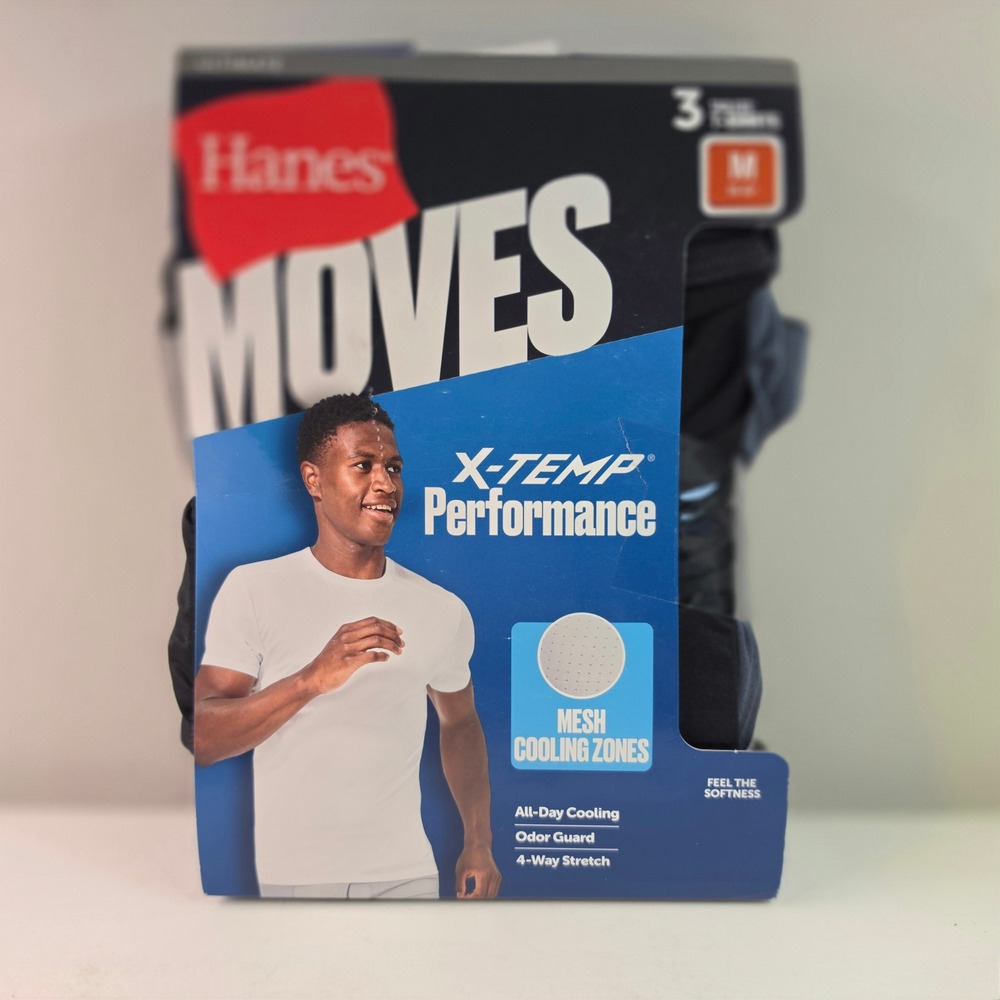 Hanes Mens 3 Pack X-Temp Performance T-Shirts Black Navy Blue Mesh Medium